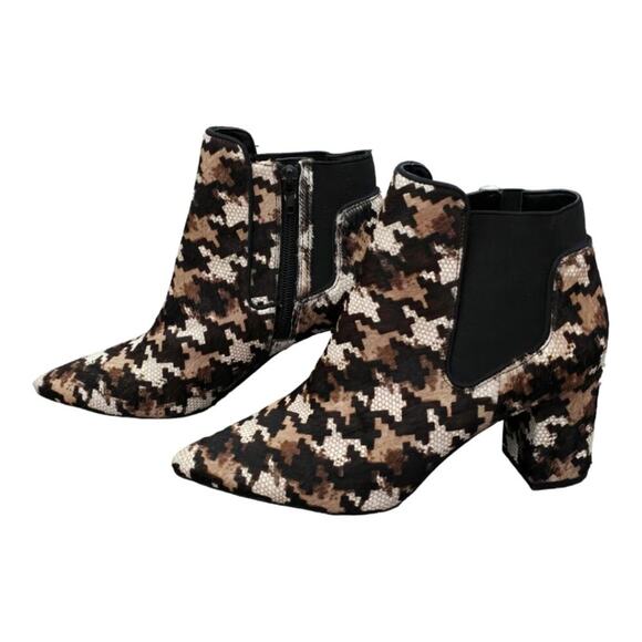 Preston & York Calf Hair Puzzle Print Leather Heeled Chelsea Boots Women Sz 6.5 - Picture 4 of 11